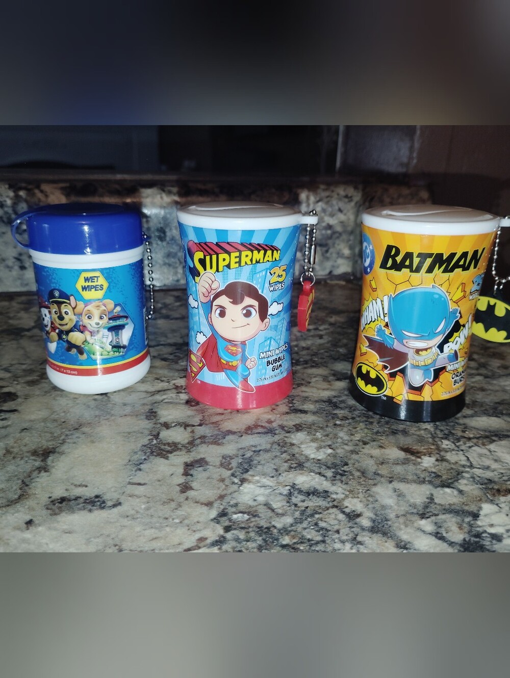 DC Comics Superman & Batman Kids Wipes Dispensers - Red, Blue, Yellow